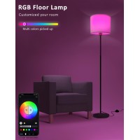 Floor Lamp For Living Room Compatible With Alexa Google White Linen Lamp Shade Led Bright Tall Standing Smart Floor Lamp With