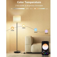 Floor Lamp For Living Room Compatible With Alexa Google White Linen Lamp Shade Led Bright Tall Standing Smart Floor Lamp With