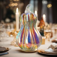 Hvfun Mercury Glass Light Up Gourd Pumpkin Decor With Timer -Casting Enchanting Hues In Sunlight-Festival Decorations Centerpieces-Table Decoration For Thanksgiving And Christmas - -8.8Inches