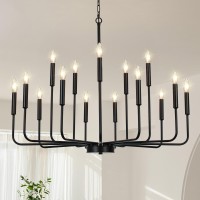 Gifarich Black Chandeliers For Dining Room Light Fixture Over Table Modern Farmhouse Chandeliers For Living Room 15Lights Ind