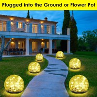 Keevvon Solar Garden Lights Warm Cracked Glass Solar Globe Lights Upgraded Waterproof Warm White Led Ball Lights For Yard Path