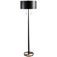 Kien 60 Inch Modern Floor Lamp, Black Metal Drum Shaped Shade, Gold Base