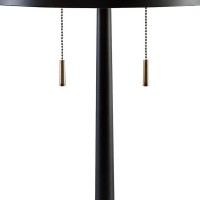 Kien 24 Inch Modern Table Lamp, Black Metal Drum Shade, Gold Toned Base