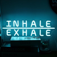 Alkkign Inhale Exhale Neon Sign Inhale Exhale Neon Light Signs Yoga Neon Sign For Wall Art Decoration Ice Blue Dimmable Neon L