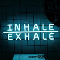 Alkkign Inhale Exhale Neon Sign Inhale Exhale Neon Light Signs Yoga Neon Sign For Wall Art Decoration Ice Blue Dimmable Neon L