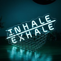 Alkkign Inhale Exhale Neon Sign Inhale Exhale Neon Light Signs Yoga Neon Sign For Wall Art Decoration Ice Blue Dimmable Neon L