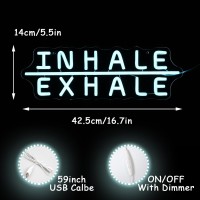 Alkkign Inhale Exhale Neon Sign Inhale Exhale Neon Light Signs Yoga Neon Sign For Wall Art Decoration Ice Blue Dimmable Neon L