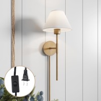 Nathan James Millie Plugin Wall Sconce Wall Mounted Bedside Reading Lamp With Cotton Shade And Brass Back Plate