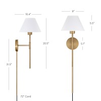 Nathan James Millie Plugin Wall Sconce Wall Mounted Bedside Reading Lamp With Cotton Shade And Brass Back Plate