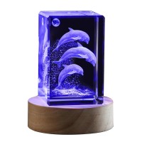 Youercrystal 3D Crystal Dolphin Figurine Night Light With Led Light Base Birthday Gift For Kids Women Unique Thanksgiving Chri