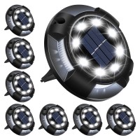 Swivel Disk Lights Solar Powered Ground Lights 8 Pack, 12 Leds Waterproof In-Ground Lights Non-Slip Landscape Path Lighting For Pathway Garden Lawn Yard Patio Walkway Driveway (Cold White)