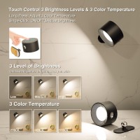 Led Wall Lamp, Indoor Wall Sconces 1 Pcs Usb Charging Port Mordern 3 Brightness Levels 3 Color Modes, 360 Free Rotation Wall Sconces (Black)