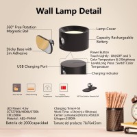 Led Wall Lamp, Indoor Wall Sconces 1 Pcs Usb Charging Port Mordern 3 Brightness Levels 3 Color Modes, 360 Free Rotation Wall Sconces (Black)