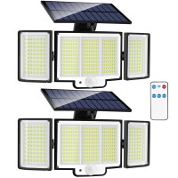 Yoyonacy Solar Lights Outdoor - 2500Lm 348 Led Motion Sensor Outdoor Lights With Remote - 3 Heads Solar Powered Flood Lights Outdoor - Ip65 Waterproof Security Lights For Outside Backyard Yard