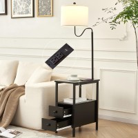 Dungoo 59 Floor Lamp With Table Black End Table With Lamp Attached With Usb Typec Ports And 2 Outlets Rustic End Table Wi