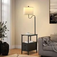 Dungoo 59 Floor Lamp With Table Black End Table With Lamp Attached With Usb Typec Ports And 2 Outlets Rustic End Table Wi