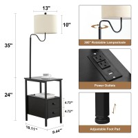 Dungoo 59 Floor Lamp With Table Black End Table With Lamp Attached With Usb Typec Ports And 2 Outlets Rustic End Table Wi