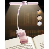 Enclize Led Reading Light, Rechargeable Book Lights For Reading At Night In Bed, 180?Adjustable Lighthead - Stepless 3 Color & Brightness, Eye Caring Clip On Lamp For Reading Lovers - Pink