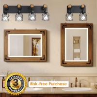 Farmhouse Vanity Light Fixture 4Light Bathroom Lighting Black Industrial Wood Wall Light Over Mirror With Metal Shade Led Bulbs