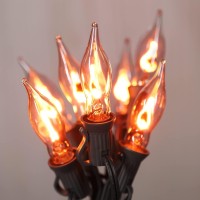 Pasuto Halloween Lights Indoor Flickering Flame String Lights With 10 Pack Clear C7 Flame Light Bulbs 128Ft Flame String Light