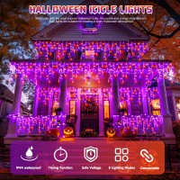 Jmexsuss 400 Led Halloween Decor Orange And Purple Lights Outdoor 8 Modes Orange Icicle Lights Indoor Outdoor Waterproof With R