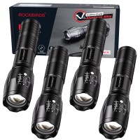 Rockbirds Led Flashlight, High Lumen Handheld Light With 5 Modes, Zoomable Flashlight For Home Outdoor Hiking Camping (Black, 4 Pack)