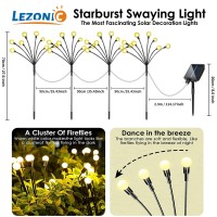 Lezonic Solar Swaying In Wind Firefly Lights,4 Pack Total 32Led Starburst Solar Garden Lights For Outside, Solar Fairy Lights Outdoor Waterproof For Pathway,Patio,Landscape,Yard,Garden Decor