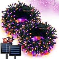 Jmexsuss Orange And Purple Solar Halloween Lights 2 Pack Each 100 Led Solar String Lights Outdoor Waterproof For Halloween Tree