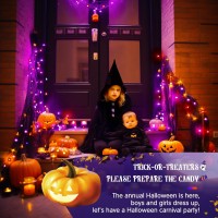 Jmexsuss Orange And Purple Solar Halloween Lights 2 Pack Each 100 Led Solar String Lights Outdoor Waterproof For Halloween Tree