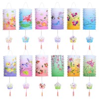 Lihao 12Pcs Chinese Paper Lanterns Multicolor Hanging Asian Lanterns Flower Lanterns For Home Party Mid Autumn Festival Lante