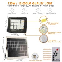 Brillirare 120W Solar Street Lights Led, Dusk To Dawn Ip65 12000Lm 6-Mode Wireless Led Outdoor Floodlight With Light Sensor&Remote Control&Bracket, Rechargeable Waterproof Security Light