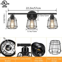 Elibbren 3Light Bathroom Vanity Light Fixtures Over Mirror Matte Black Bathroom Lighting Fixtures With Cage E26 Base Farmhous