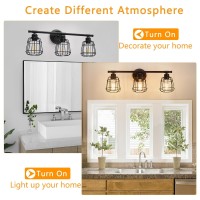 Elibbren 3Light Bathroom Vanity Light Fixtures Over Mirror Matte Black Bathroom Lighting Fixtures With Cage E26 Base Farmhous