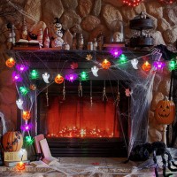 Halloween Lights 20Ft 40 Led Pumpkin Bat Spider Ghost Halloween String Lights Battery Operated With Timer 8 Light Mode Waterpro