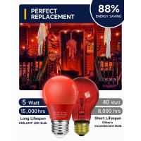 Unilamp Red Colored Light Bulbs 5W A15 Light Bulb Equivalent 40 Watt E26 Medium Base Red Led Bulb For Christmas Decoration Ha