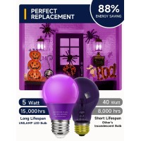 Unilamp Purple Light Bulbs Colored Light Bulb For Halloween Decoration A15 5W Led Bulb Equivalent 40 Watt E26 Medium Base Ora