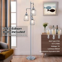 Floor Lamp With 3 Led Edsion Bulbs Farmhouse Tall Standing Lamp For Living Room Dimmable Industrial Rustic Grey Tree Bright Vi