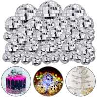 68 Pcs Disco Ball Cake Decoration Ornaments Reflective Mirror Ball Cake Decoration 70S Disco Themed Party Decoration Silver Disco Table Decoration For Christmas Tree Dance Music