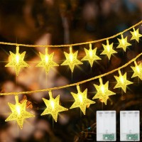 2 Pack Christmas Star Lights Battery Operated, Star Fairy Lights 26Ft 80 Led Twinkle String Lights Waterproof For Outdoor Indoor Bedroom Garden Xmas Tree Decor (Warm White)