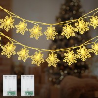 2 Pack Christmas String Lights Battery Operated, Big Snowflake Fairy Lights 26Ft 80 Led Twinkle String Lights Waterproof For Outdoor Indoor Bedroom Garden Xmas Tree Decor (Warm White)