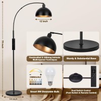 ?Upgraded?Black Arc Floor Lamps For Living Room - Dimmable Arched Floor Lamp With Remote Control & 2700-6000K 9W Led Bulb Included, Modern Arch Standing Lamp, Industrial Tall Lamp For Bedroom Reading