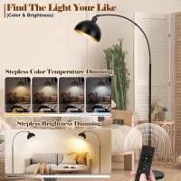 ?Upgraded?Black Arc Floor Lamps For Living Room - Dimmable Arched Floor Lamp With Remote Control & 2700-6000K 9W Led Bulb Included, Modern Arch Standing Lamp, Industrial Tall Lamp For Bedroom Reading