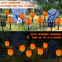 Retisee 10 Pcs Halloween Pumpkin Pathway Markers Lights Solar Powered Pathway String Lights Light Up Jack O Lantern Pumpkin Gard