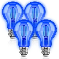 Unilamp Blue Light Bulbs, Blue Glass Filament Light Bulb, 4W Blue Led Light Bulb, 40 Watt Equivalent, E26 Base, Clear Glass, A19 Blue Colored Light Bulb For Home Lighting, Party Decoration, 4 Pack