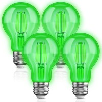 Unilamp Green Light Bulbs, Green Glass Filament Light Bulb, 4W Green Led Light Bulb, 40 Watt Equivalent, E26 Base, A19 Green Colored Light Bulb For Party Decoration, Halloween Christmas, 4 Pack