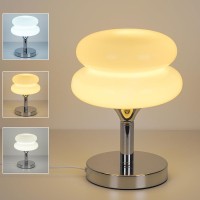 Jiesheng Glass Bedside Lamps 1063 Inch Egg Tart Lamp For Nightstand Retro Cute Desk Lamp With 3 Color Modes E27 Bulb Chrome Pla