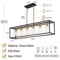 Hccz 6 Lights Modern Dining Room Light Fixtures Over Table Black Brushed Brass Gold Farmhouse Chandelier Rectangular Pendent L