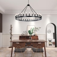 Aeulytir 32-Lights Black Wagon Wheel Chandelier 53 Inch, Round Large Rustic Farmhouse Industrial Style High Ceilings Pendant Lighting Fixture For Living Room, Kitchen Island, Foyer, Entryway, Barn