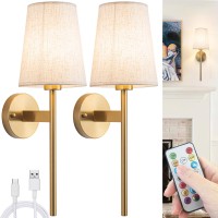 Nekhung Battery Operated Wall Sconces Set Of 2 Wireless Wall Sconce With Remote Battery Operated Wall Lights Fabric Shade 50