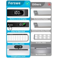 Ferswe Closet Lights Motion Sensored Battery Level Display Under Cabinet Lights Rechargeable Dimmable Touch Control 60 Led M